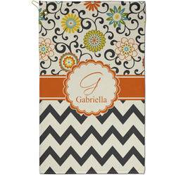 Swirls, Floral & Chevron Golf Towel - Poly-Cotton Blend - Small w/ Name and Initial