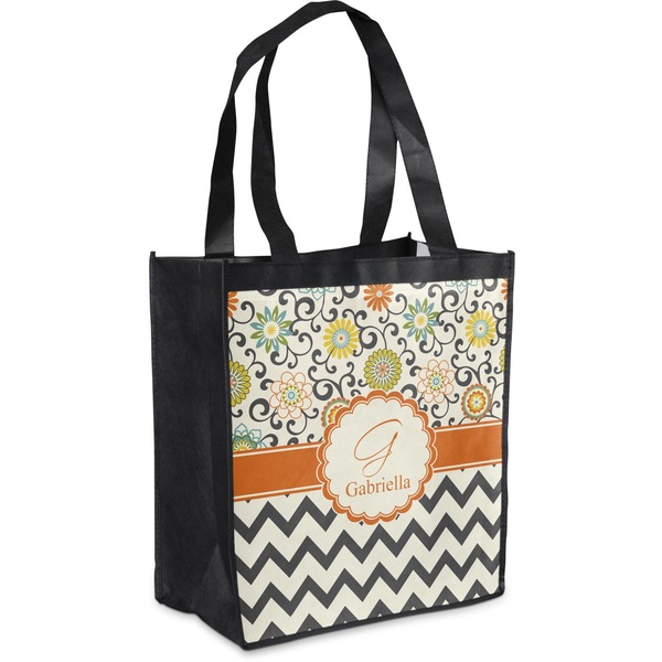 Custom Swirls, Floral & Chevron Grocery Bag (Personalized)