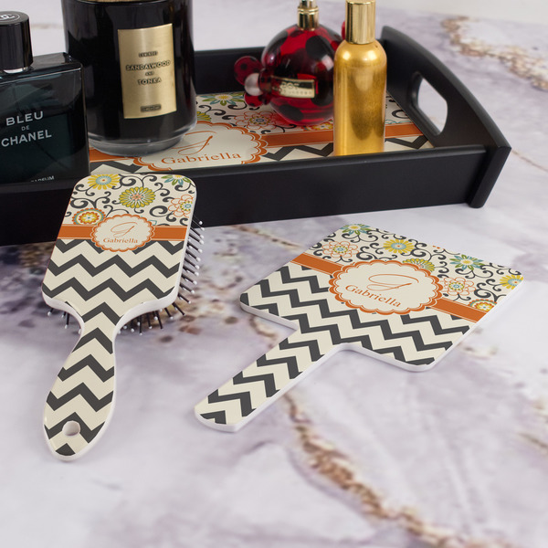 Swirls, Floral & Chevron Hair Brush and Hand Mirror - Bathroom Scene