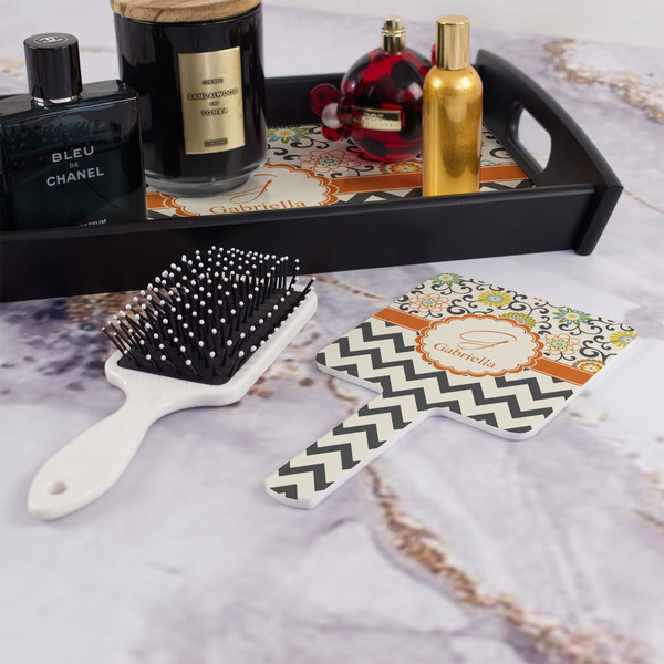 Swirls, Floral & Chevron Hand Mirror - With Hair Brush