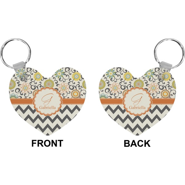 Swirls, Floral & Chevron Heart Keychain (Front + Back)