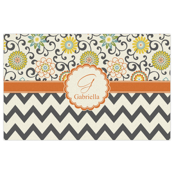 Swirls, Floral & Chevron Indoor / Outdoor Rug - 5'x8' - Front Flat