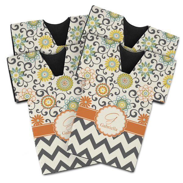 Swirls, Floral & Chevron Jersey Bottle Cooler - Set of 4 - MAIN (flat)