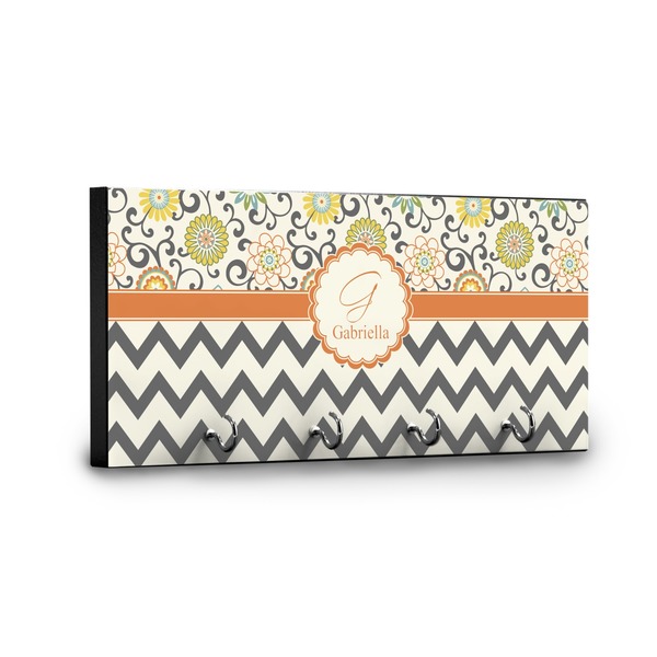 Swirls, Floral & Chevron Key Hanger - Front View with Hooks