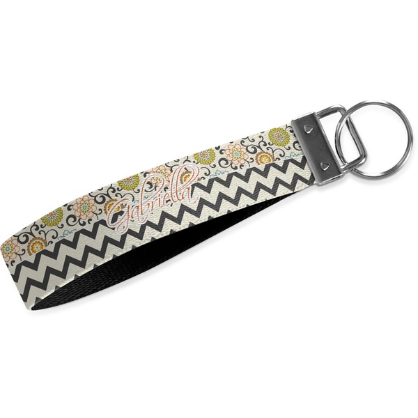 Custom Swirls, Floral & Chevron Wristlet Webbing Keychain Fob (Personalized)