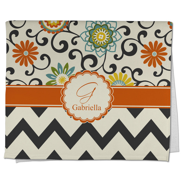 Custom Swirls, Floral & Chevron Kitchen Towel - Poly Cotton w/ Name and Initial