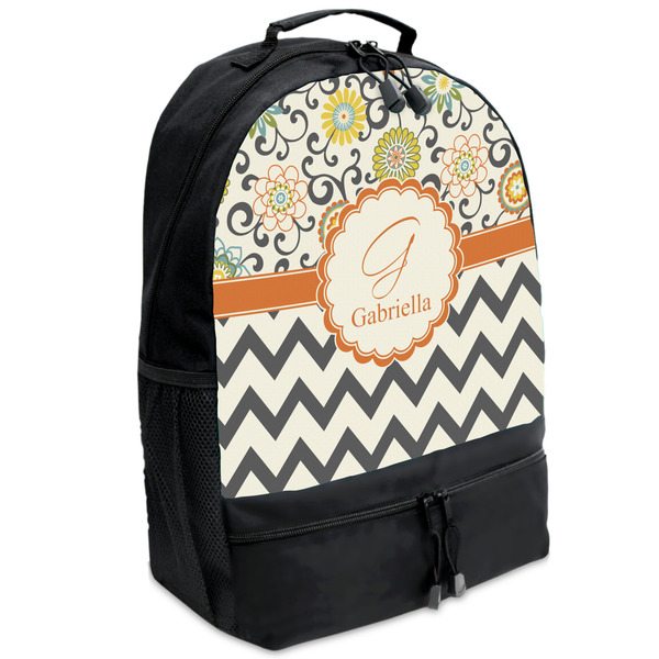 Custom Swirls, Floral & Chevron Backpacks - Black (Personalized)