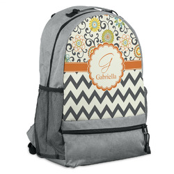 Swirls, Floral & Chevron Backpack - Grey (Personalized)