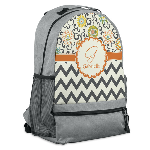Custom Swirls, Floral & Chevron Backpack - Grey (Personalized)
