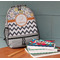 Swirls, Floral & Chevron Large Backpack - Gray - On Desk