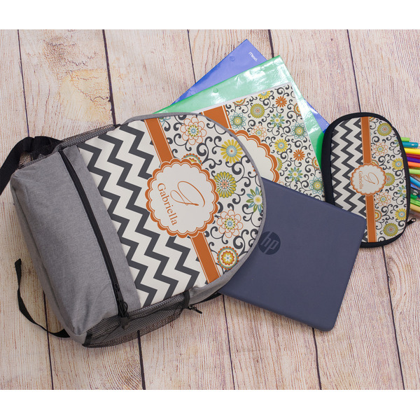 Swirls, Floral & Chevron Large Backpack - Gray - With Stuff