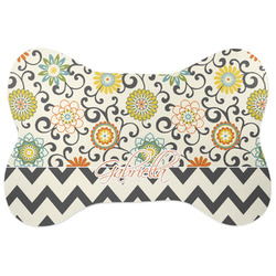 Swirls, Floral & Chevron Bone Shaped Dog Food Mat (Large) (Personalized)