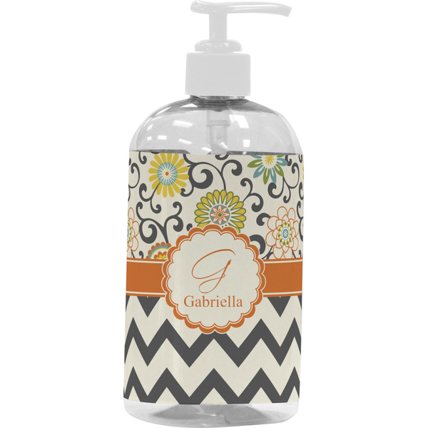 Custom Swirls, Floral & Chevron Plastic Soap / Lotion Dispenser (16 oz - Large - White) (Personalized)