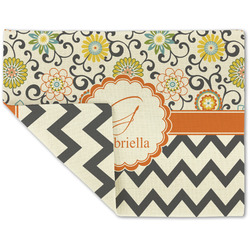 Swirls, Floral & Chevron Double-Sided Linen Placemat - Single w/ Name and Initial