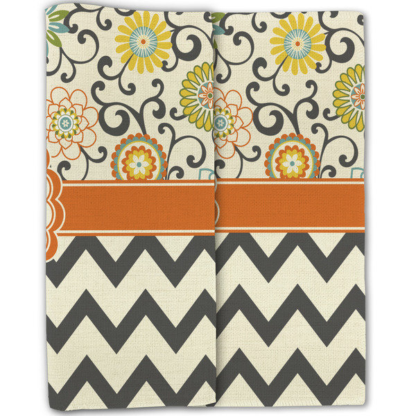 Swirls, Floral & Chevron Linen Placemat - Folded Half (double sided)