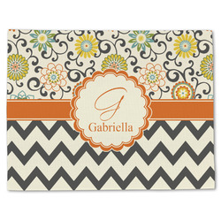 Swirls, Floral & Chevron Single-Sided Linen Placemat - Single w/ Name and Initial