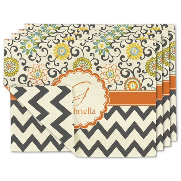 Custom Swirls, Floral & Chevron Linen Placemat w/ Name and Initial