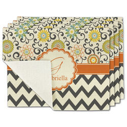 Swirls, Floral & Chevron Single-Sided Linen Placemat - Set of 4 w/ Name and Initial