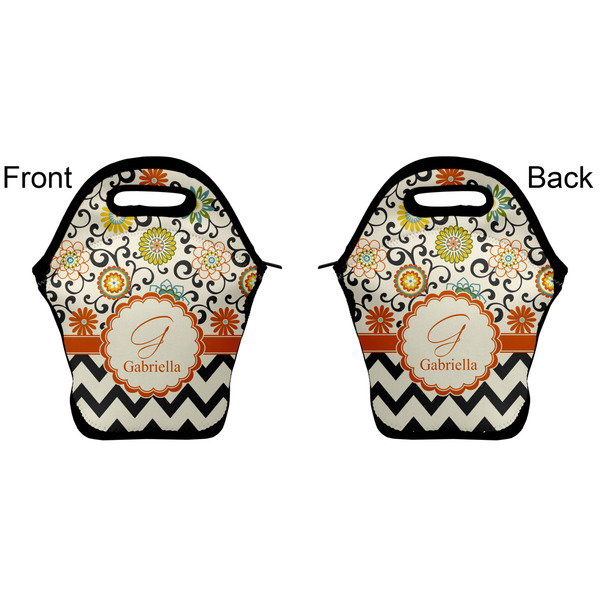 Swirls, Floral & Chevron Lunch Bag - Front and Back