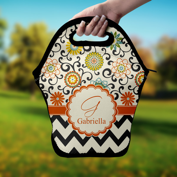 Swirls, Floral & Chevron Lunch Bag - Hand