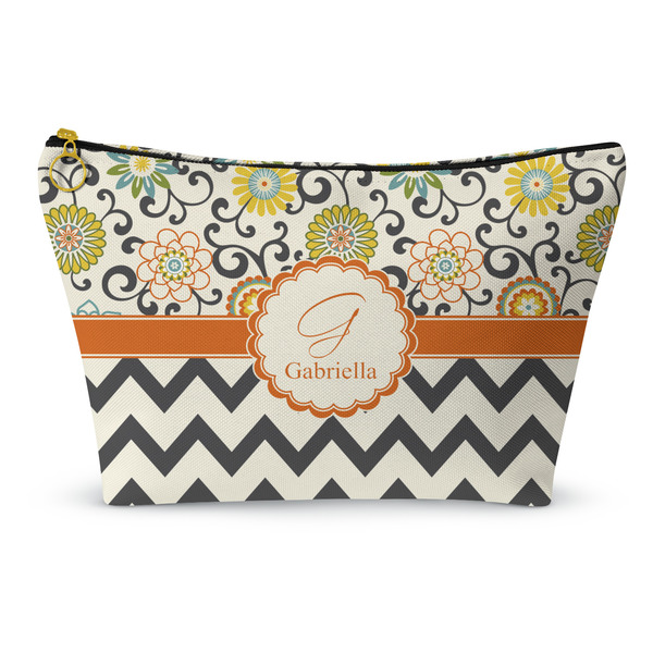 Custom Swirls, Floral & Chevron Makeup Bag - Large - 12.5"x7" (Personalized)