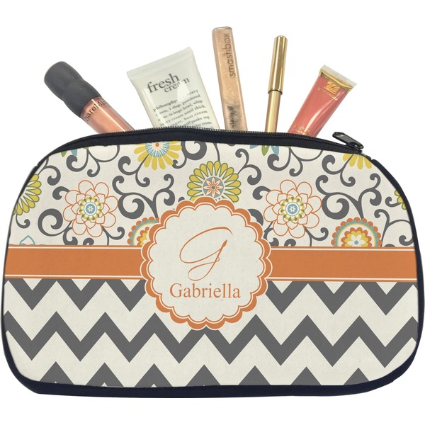 Custom Swirls, Floral & Chevron Makeup / Cosmetic Bag - Medium (Personalized)