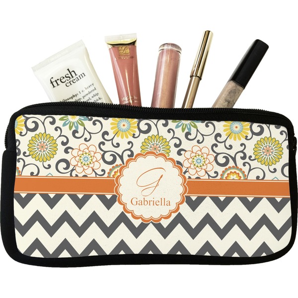 Custom Swirls, Floral & Chevron Makeup / Cosmetic Bag - Small (Personalized)