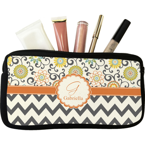 Custom Swirls, Floral & Chevron Makeup / Cosmetic Bag (Personalized)