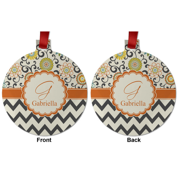 Swirls, Floral & Chevron Metal Ball Ornament - Front and Back
