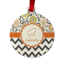Swirls, Floral & Chevron Metal Ball Ornament - Double Sided w/ Name and Initial