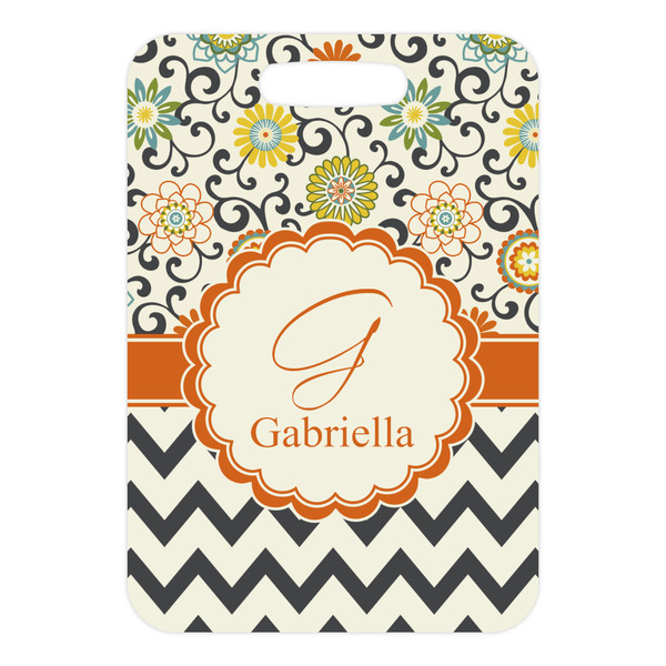 Swirls, Floral & Chevron Metal Luggage Tag - Front Without Strap