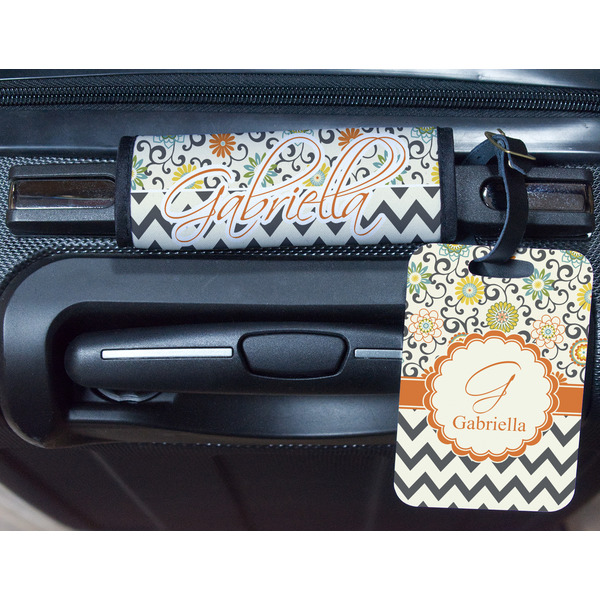 Swirls, Floral & Chevron Metal Luggage Tag & Handle Wrap - In Context