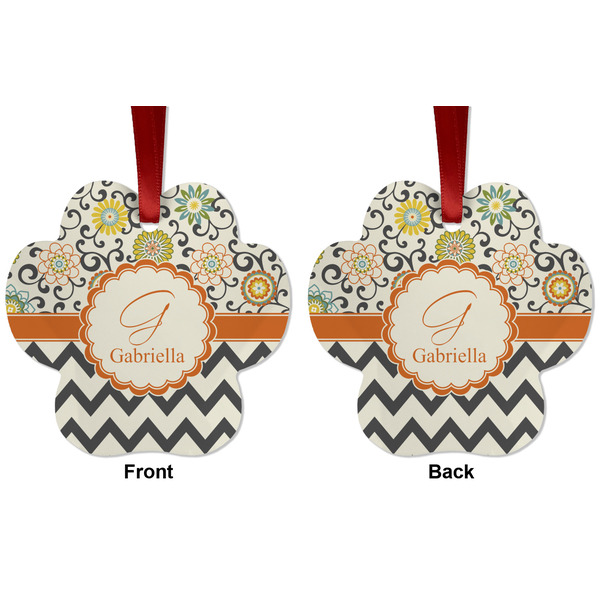 Swirls, Floral & Chevron Metal Paw Ornament - Front and Back