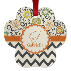 Swirls, Floral & Chevron Metal Paw Ornament - Double Sided w/ Name and Initial