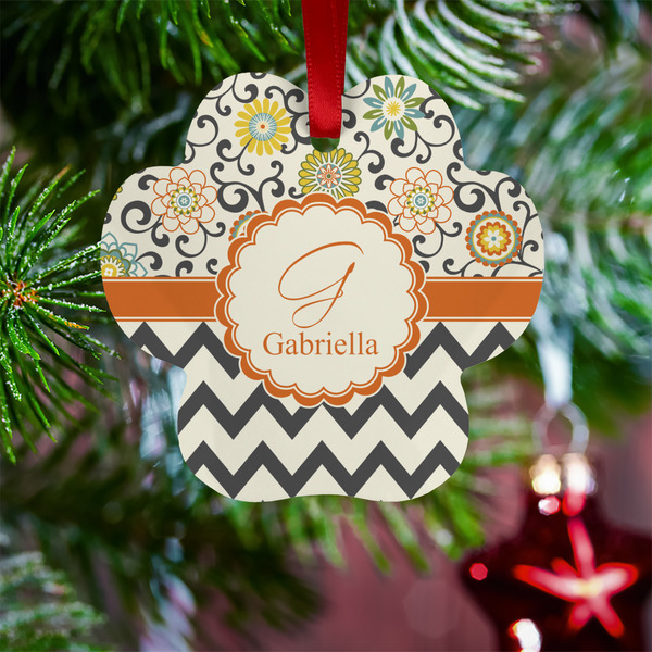 Swirls, Floral & Chevron Metal Paw Ornament - Lifestyle
