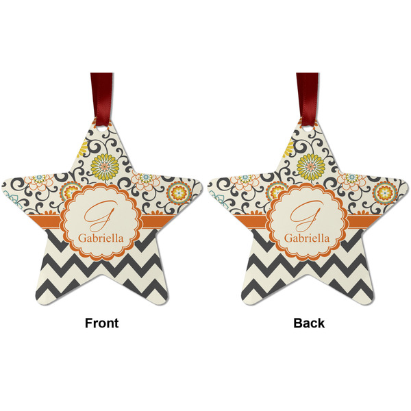 Swirls, Floral & Chevron Metal Star Ornament - Front and Back