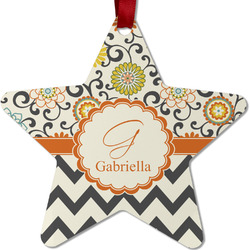 Swirls, Floral & Chevron Metal Star Ornament - Double Sided w/ Name and Initial