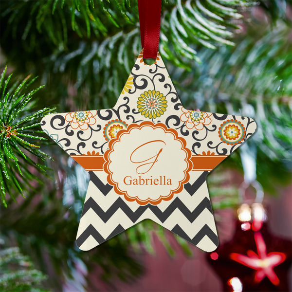 Swirls, Floral & Chevron Metal Star Ornament - Lifestyle