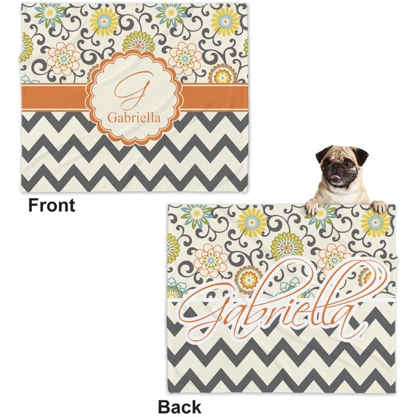 Swirls, Floral & Chevron Microfleece Dog Blanket - Large- Front & Back