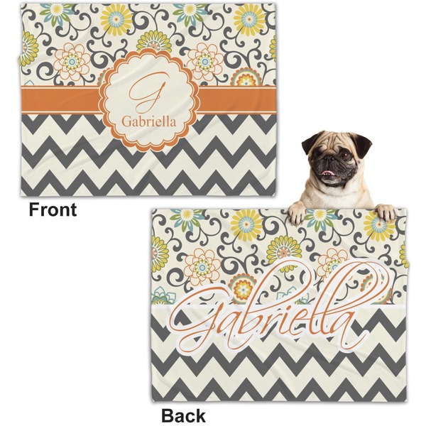 Swirls, Floral & Chevron Microfleece Dog Blanket - Regular - Front & Back