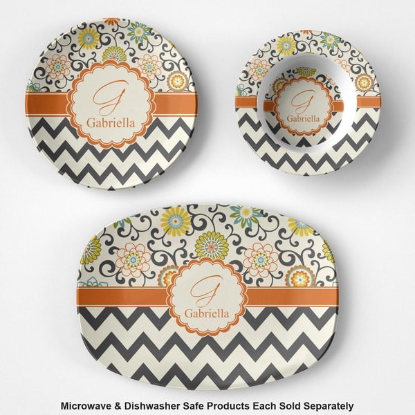 Swirls, Floral & Chevron Microwave & Dishwasher Safe CP Plastic Dishware - Group
