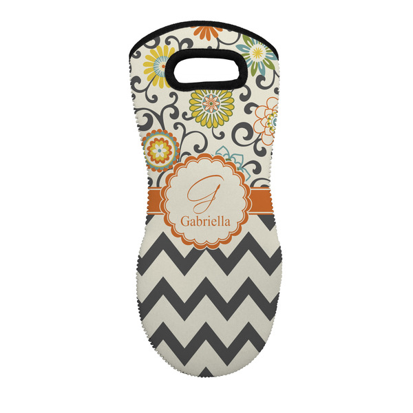 Custom Swirls, Floral & Chevron Neoprene Oven Mitt - Single w/ Name and Initial