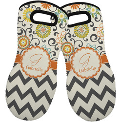 Swirls, Floral & Chevron Neoprene Oven Mitts - Set of 2 w/ Name and Initial