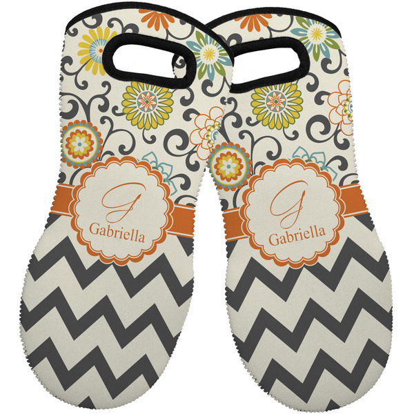 Custom Swirls, Floral & Chevron Neoprene Oven Mitts - Set of 2 w/ Name and Initial