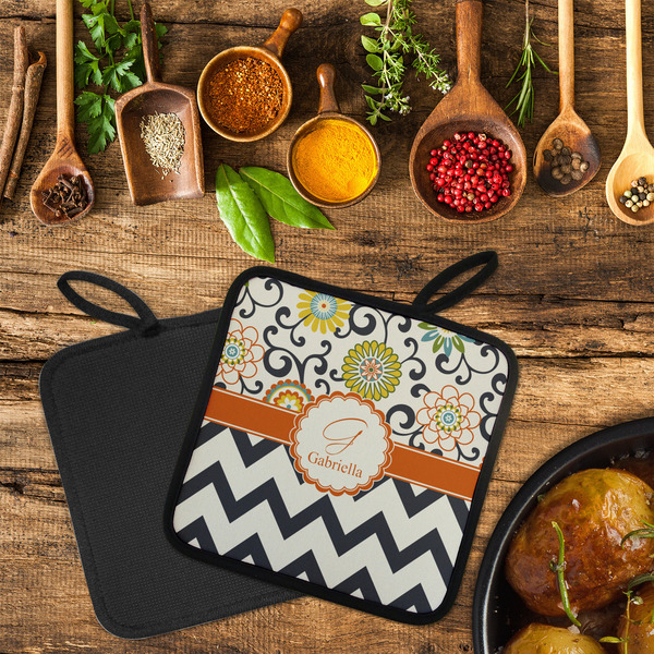 Swirls, Floral & Chevron Neoprene Pot Holder - Set of 2  LIFESTYLE (Flatlay)