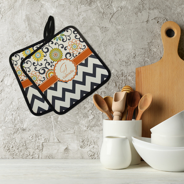 Swirls, Floral & Chevron Neoprene Pot Holder - Set of 2  LIFESTYLE