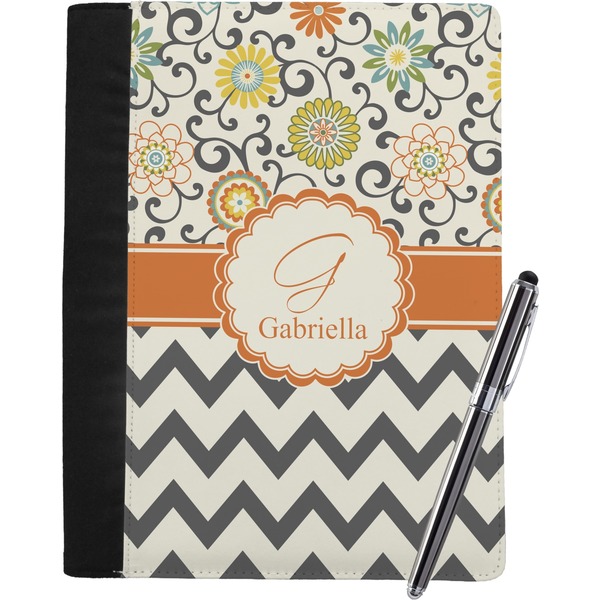 Custom Swirls, Floral & Chevron Notebook Padfolio - Large w/ Name and Initial
