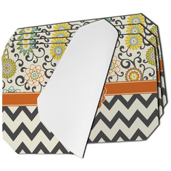 Swirls, Floral & Chevron Dining Table Mat - Octagon - Set of 4 (Single-Sided) w/ Name and Initial