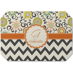 Swirls, Floral & Chevron Dining Table Mat - Octagon (Single-Sided) w/ Name and Initial