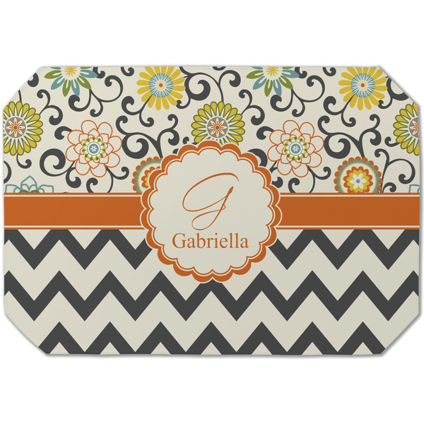 Custom Swirls, Floral & Chevron Dining Table Mat - Octagon (Single-Sided) w/ Name and Initial